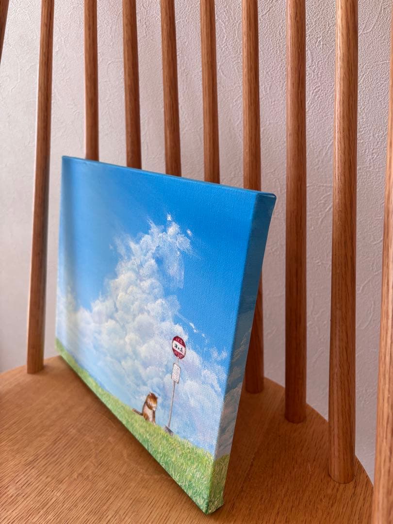 【待ちぼうけ】　アクリル画　原画　海　猫　風景