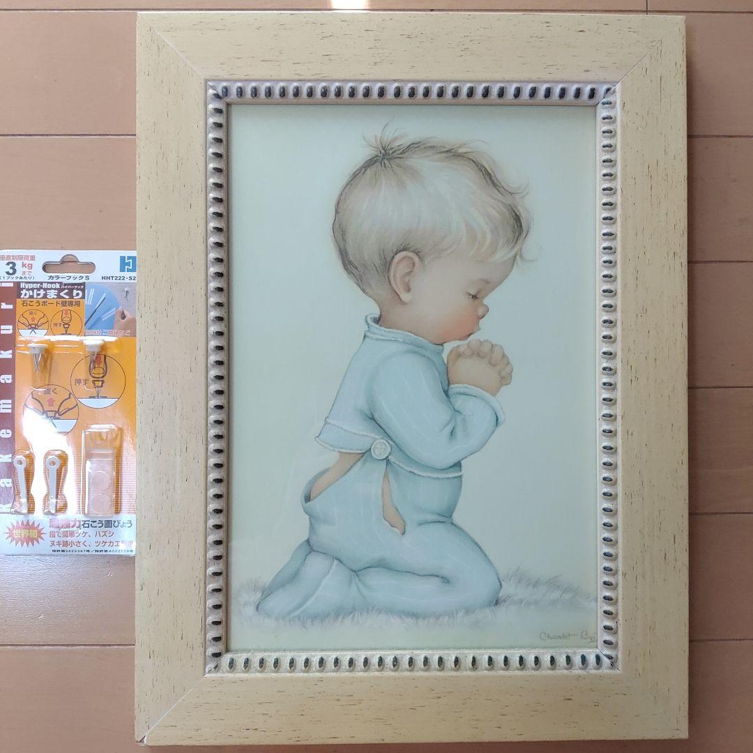 いのり♡子どもの可愛い絵画♡ 木製フレーム付き パステルカラー 祈り