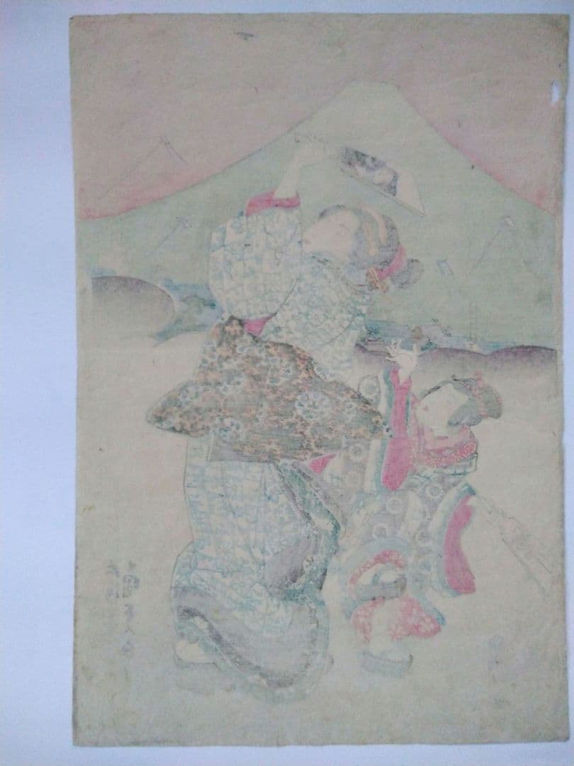浮世絵 　「五節句の内　睦月」　五渡亭　国貞　３枚続