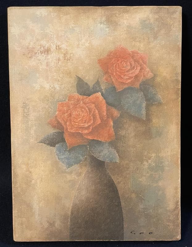 「真作」瀬尾一嘉『薔薇』静物画　油彩画　額装　サイン有り　F4号
