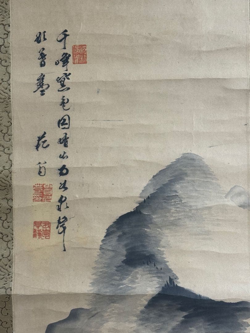 東艶斎花翁？　紙本肉筆　水墨山水　海堂蔵記載箱付　掛軸　送料込み260118