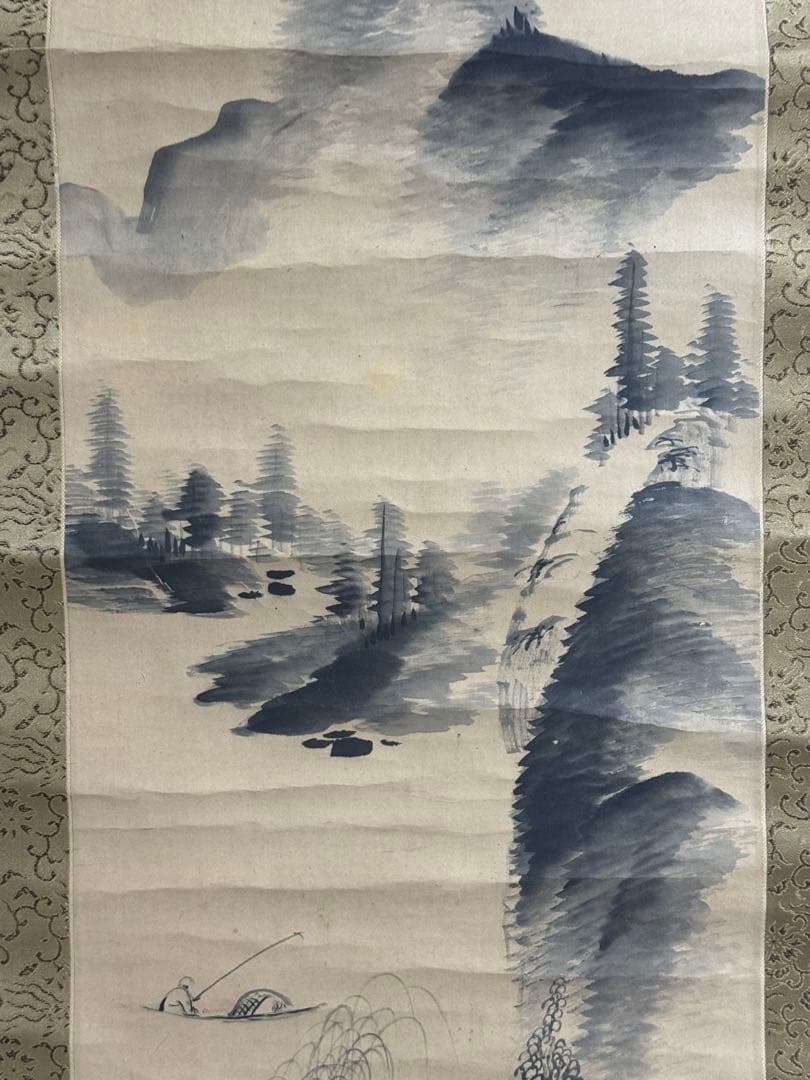東艶斎花翁？　紙本肉筆　水墨山水　海堂蔵記載箱付　掛軸　送料込み260118
