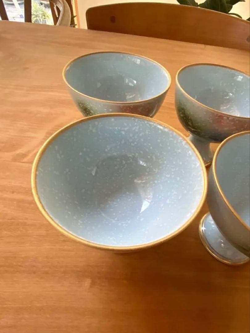 青色　高小鉢　小鉢4個