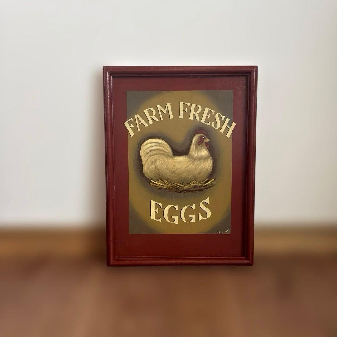 アメリカ製 ハンドペイント　ニワトリの額絵