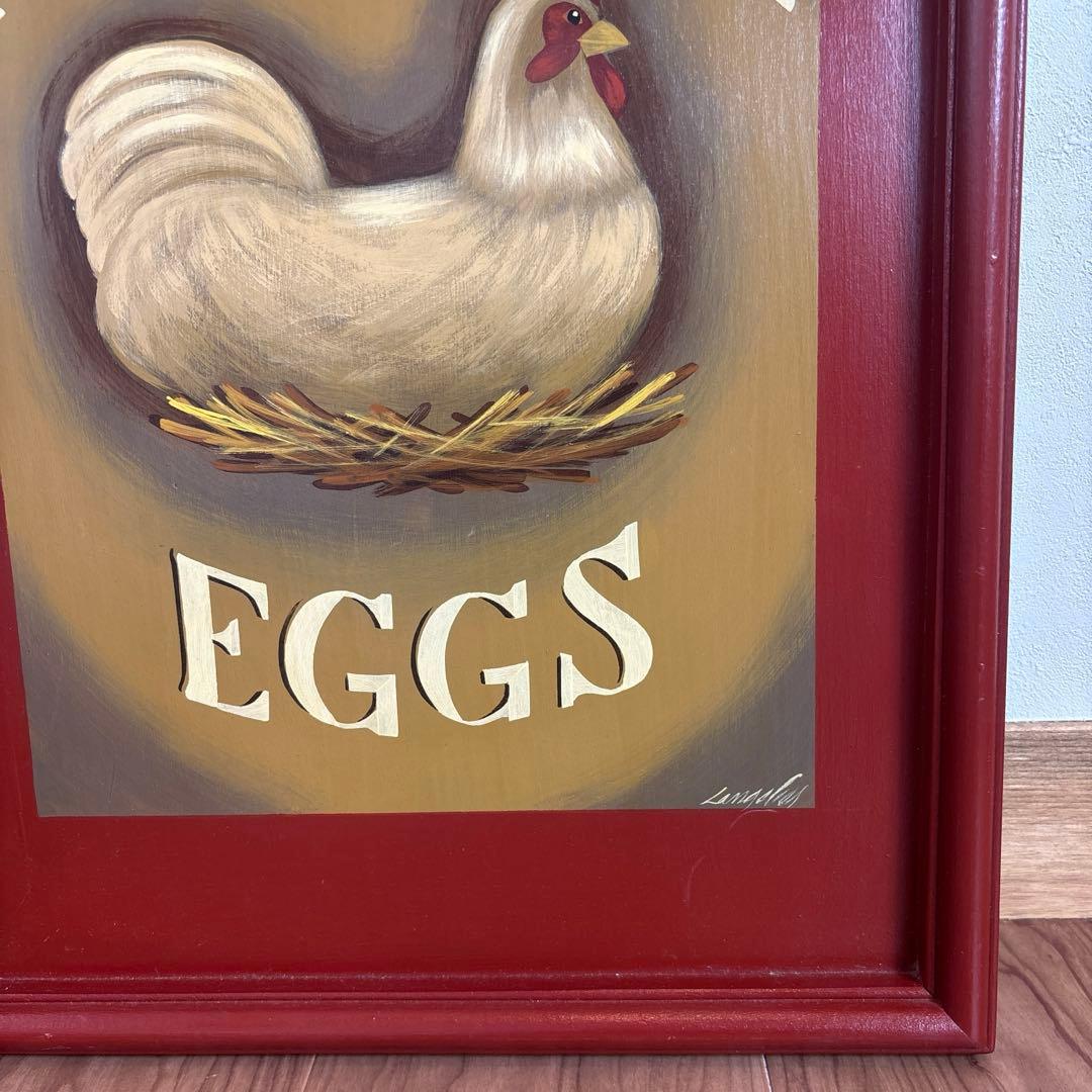 アメリカ製 ハンドペイント　ニワトリの額絵