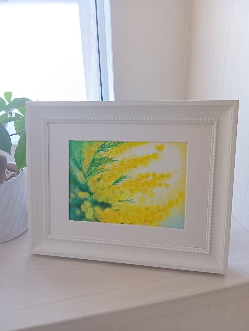 ミモザ　オイルパステル原画 額付き