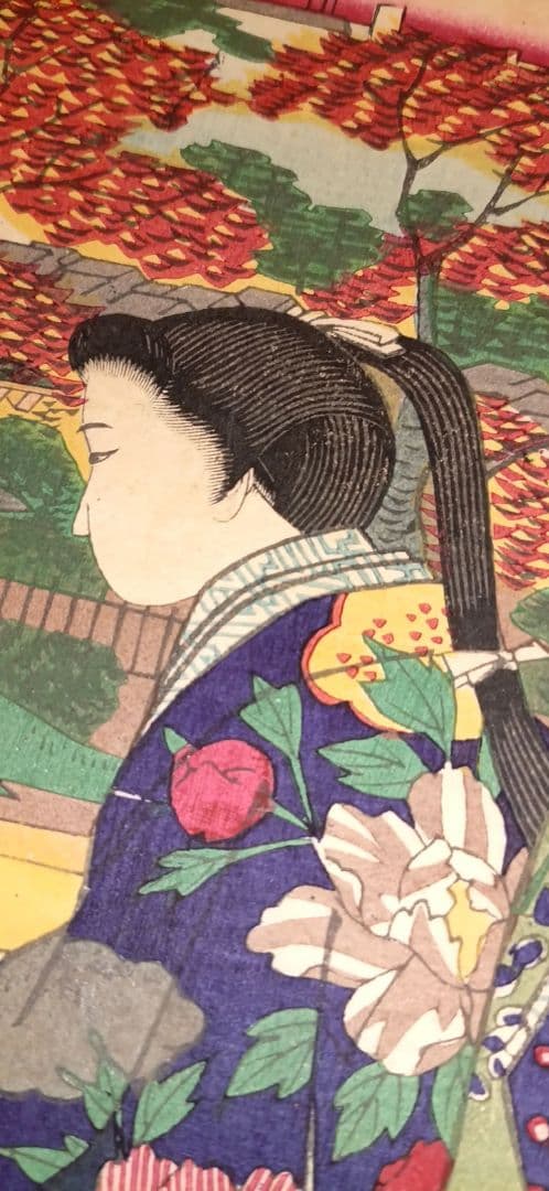 浮世絵版画、芝公園紅葉館樓上之真圖、立需広重画（三代歌川広重) 明治14年出版