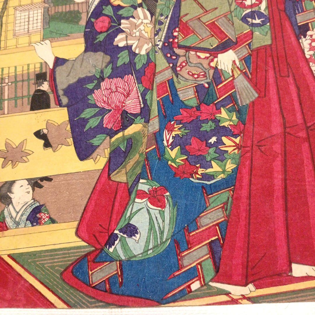 浮世絵版画、芝公園紅葉館樓上之真圖、立需広重画（三代歌川広重) 明治14年出版