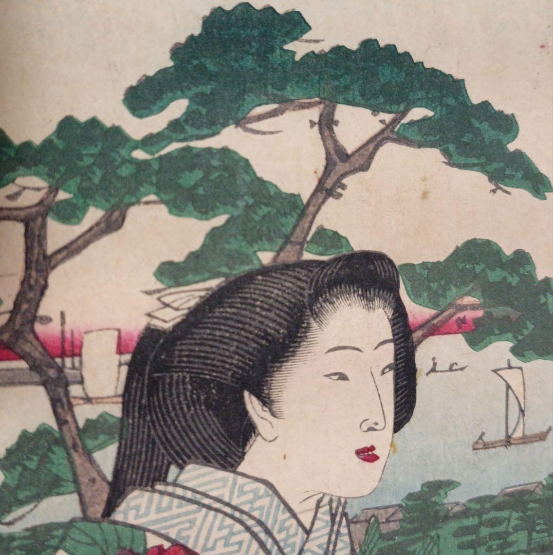 浮世絵版画、芝公園紅葉館樓上之真圖、立需広重画（三代歌川広重) 明治14年出版