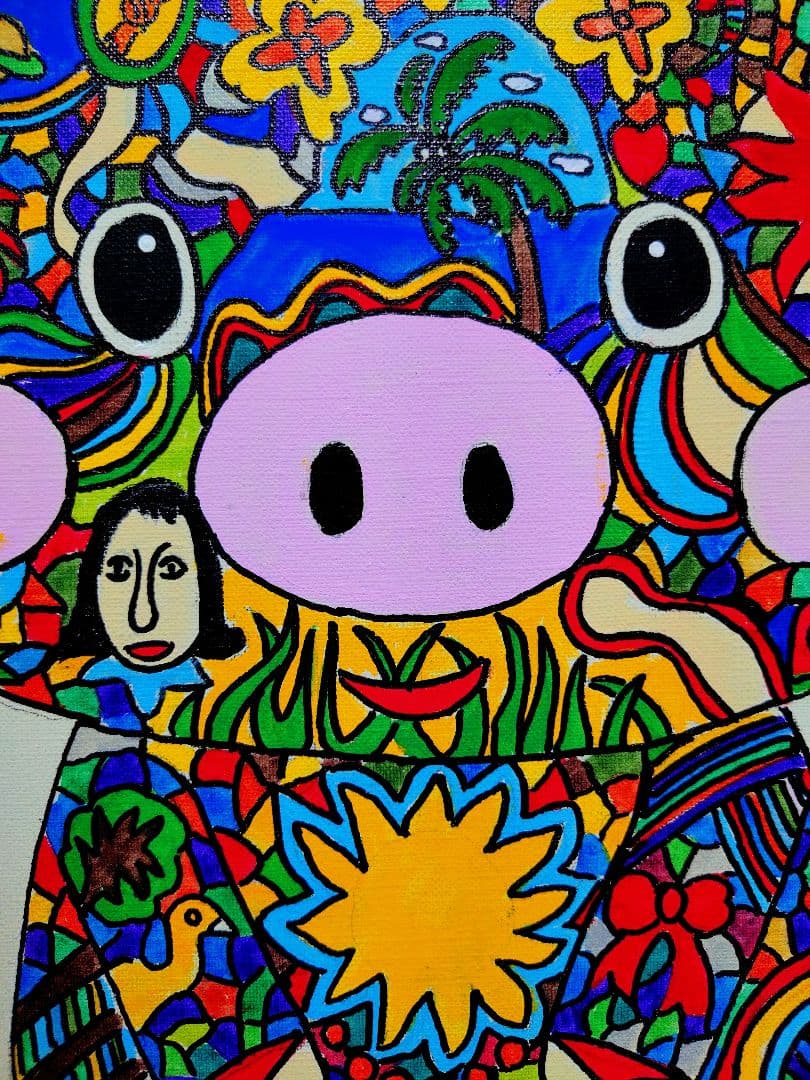 【F6号】ジミー大西【Pig】手描き作品/表裏サイン/油彩/アクリル/絵画/額縁