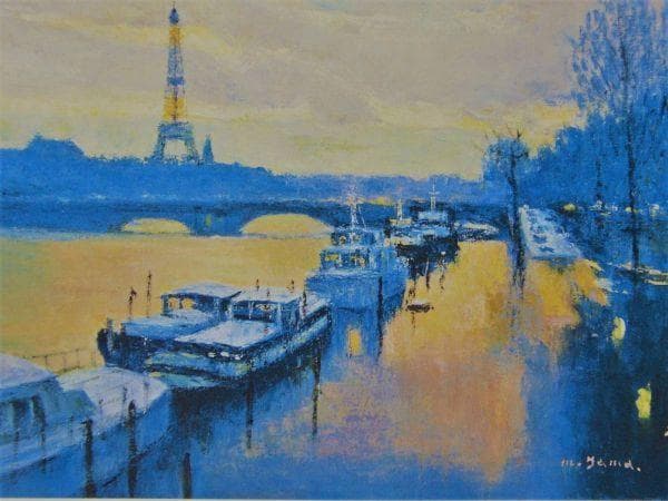 山口正人、『セールの夕映え』、希少画集より、状態良好、新品木製額・額装付
