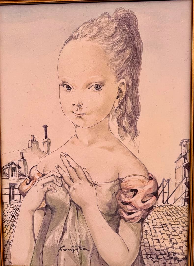 藤田嗣治「少女」複製画 額装 少女像 Foujitaインテリアアート #N2