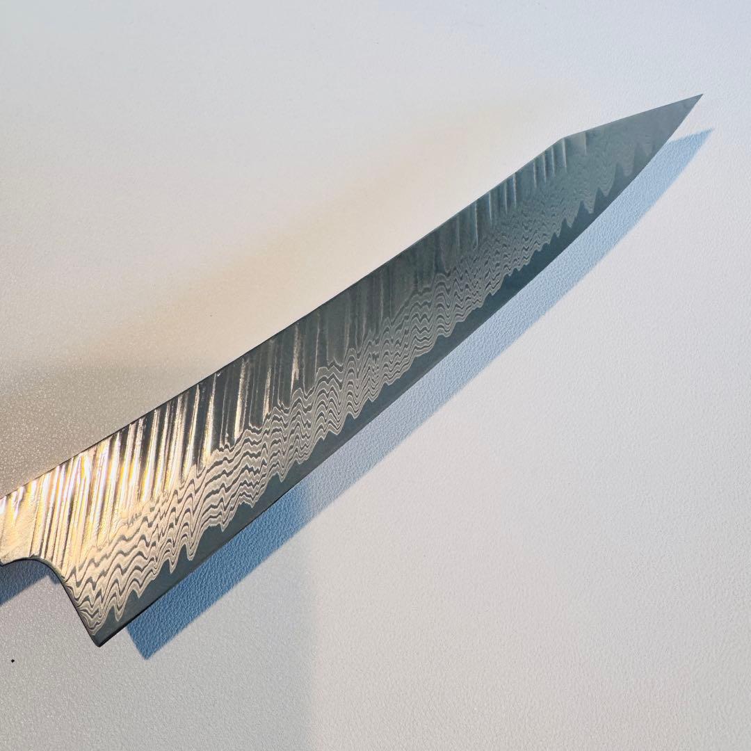 切付牛刀 240mm ダマスカス 刀身（柄なし）反りの剣型　筋引シェフナイフ