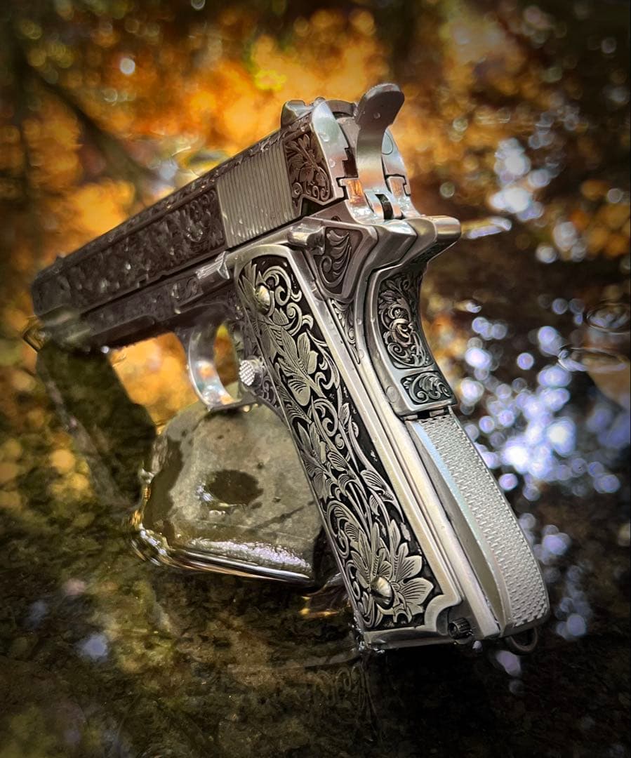 1911 グリップパネル カスタム 彫刻グリップ 左右セット 一点物