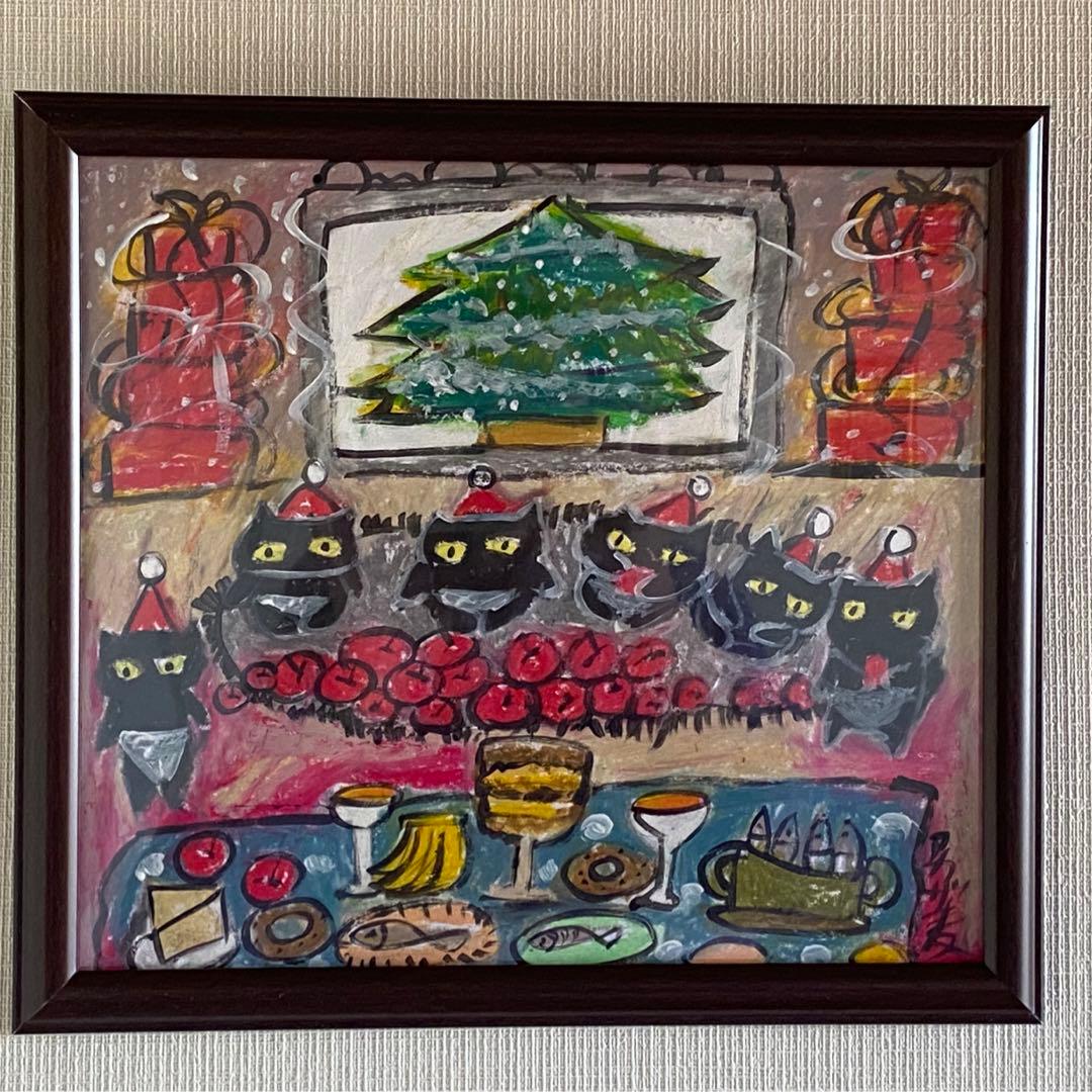 絵画 。壁掛け絵【猫ちゃんたちの幸せなクリスマスパーティー】04