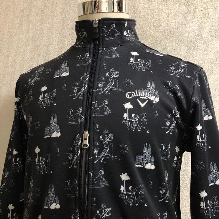 キャロウェイ ダブルジップ ジャケット 裏起毛 ブラック 総柄 Mサイズ