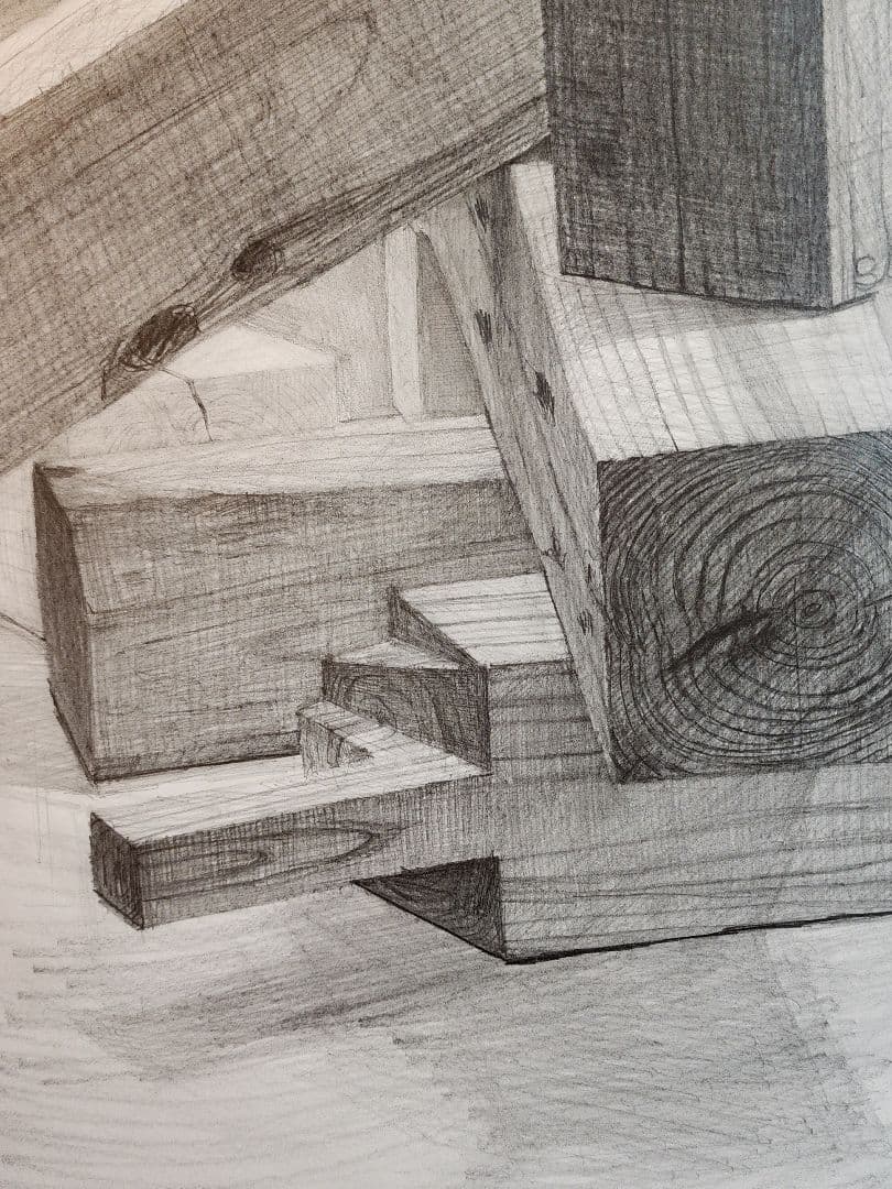 Build 木材の構造美を描いた鉛筆作品 A3(650×500mm)