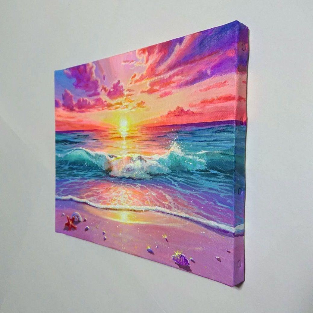 【真夏の夕焼け】アクリル画 F3 風景画 絵画