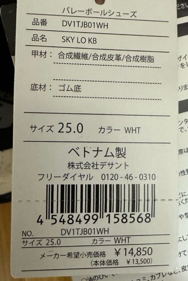 未使用タグ付き　DESCENTE バレーボールシューズ ホワイト　　25㎝