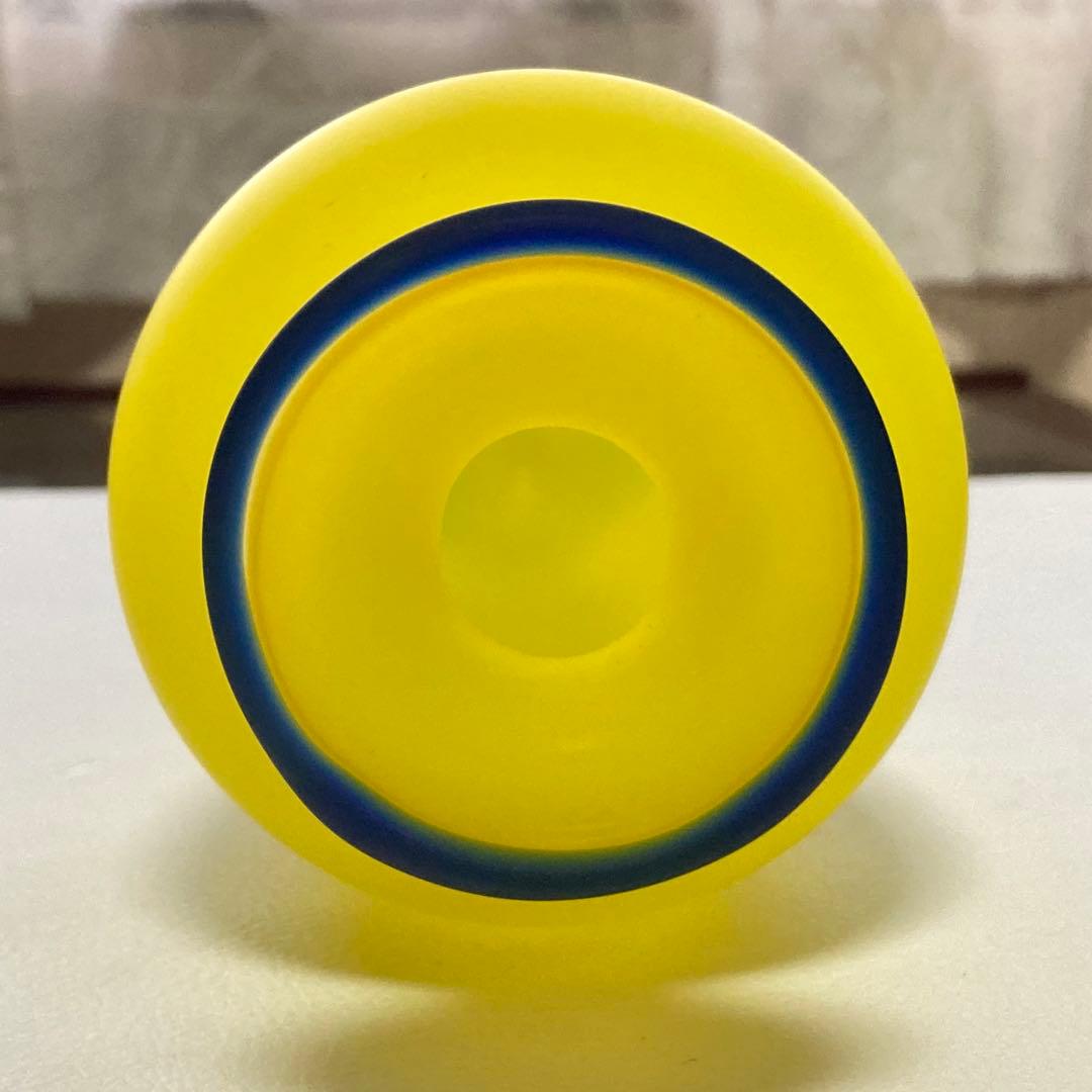 HOYAクリスタル 花瓶 花器 フラワーベース 置物 硝子 イエロー 青 レトロ