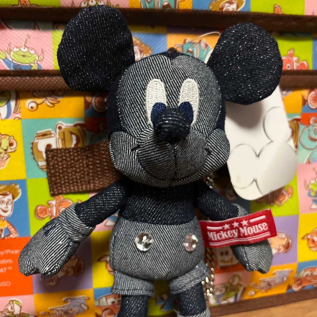 平成レトロ　ディズニーストア　ミッキー　キーチェーン　デニム　ラメ