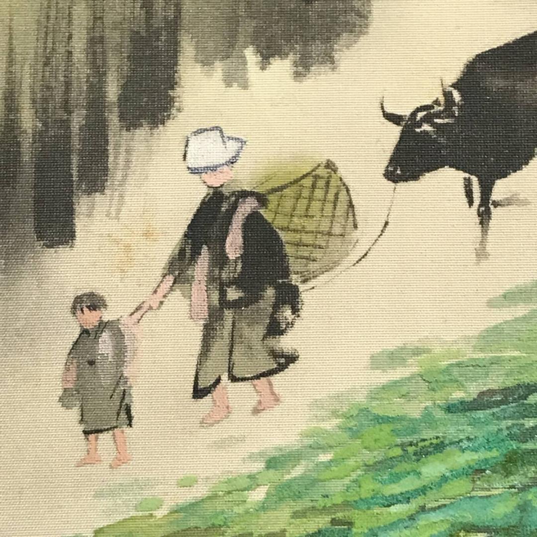 【真作】雅鳳/月夜道図/山水図/人物図/掛軸/名家伝来/AD-40