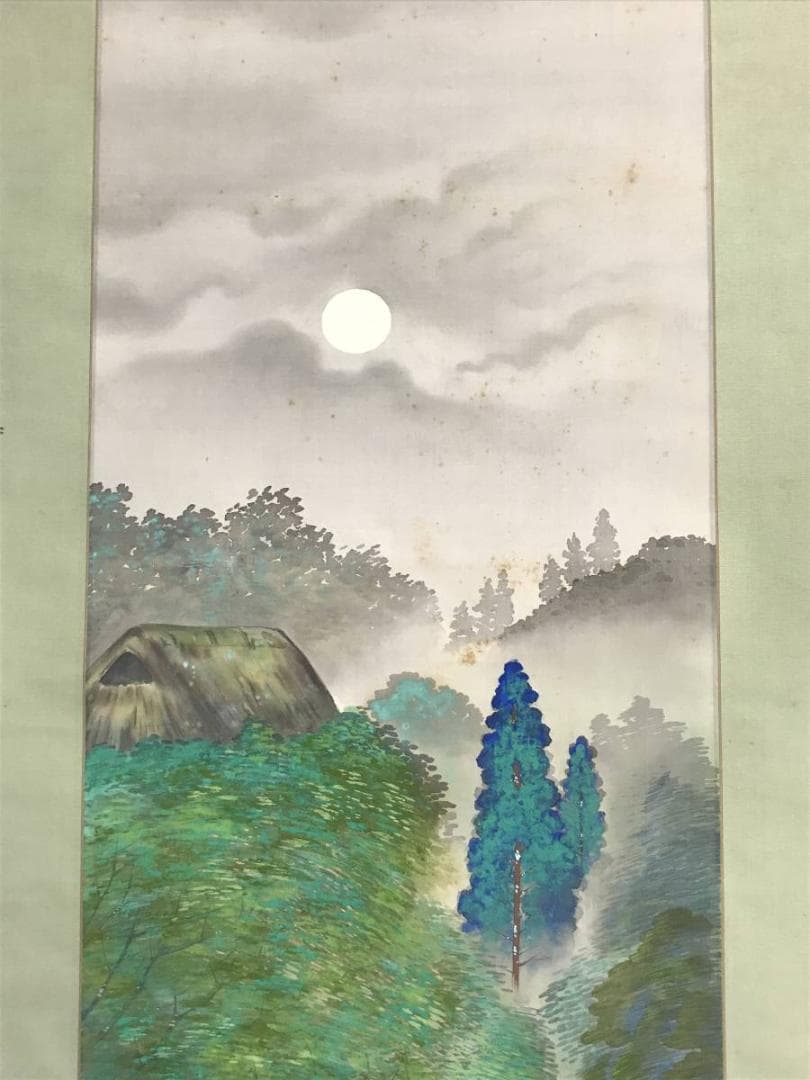 【真作】雅鳳/月夜道図/山水図/人物図/掛軸/名家伝来/AD-40