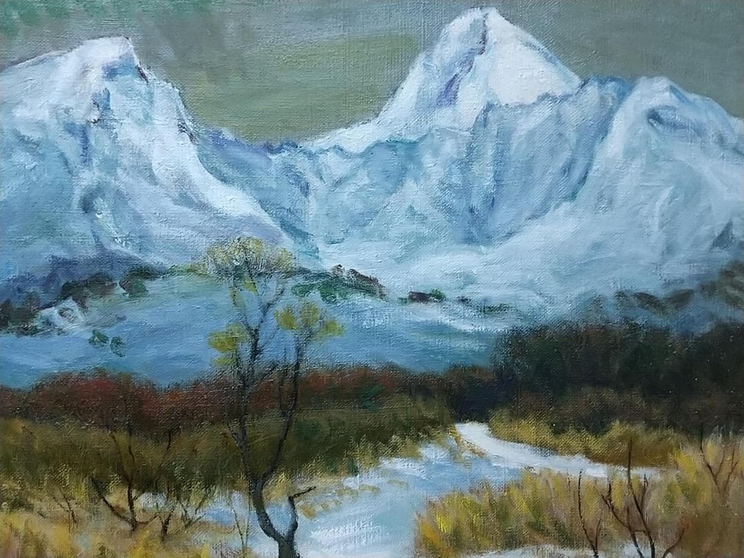 油絵 F8「冬磐梯」絵画 油彩画 風景画 アート 磐梯山