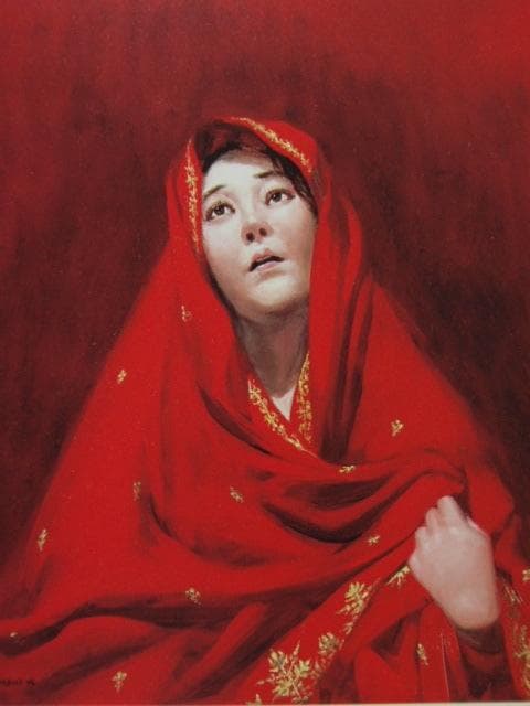 小松崎邦雄、【祈りのとき】、新品高級額 額装付、希少画集画、状態良好