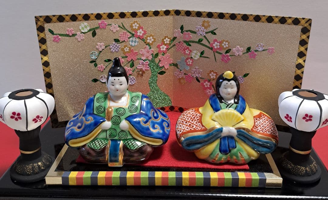 特価3月3日まで k-⑪九谷焼 ひな人形 3号 親王飾り 菊仙作 唐草 鹿の子