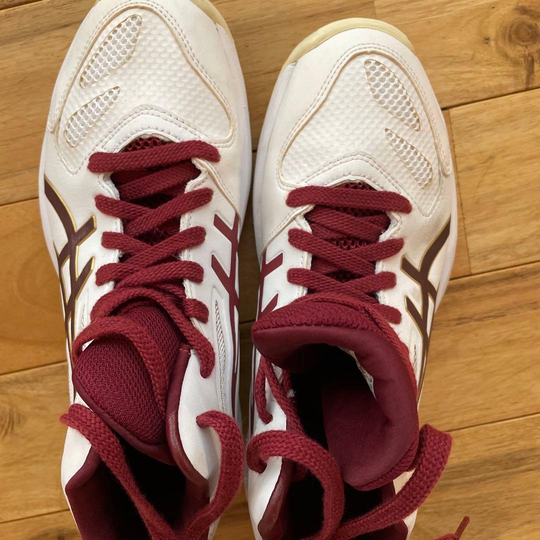 ASICS バスケットボールシューズ ハイカット ホワイト/バーガンディ