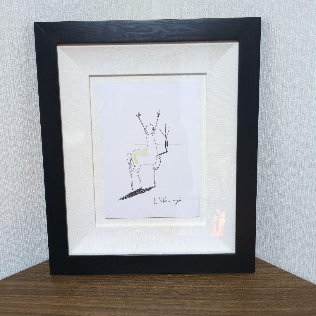 （希少）ダン・シュレシンジャー 線画 ドローイング 絵画 額装