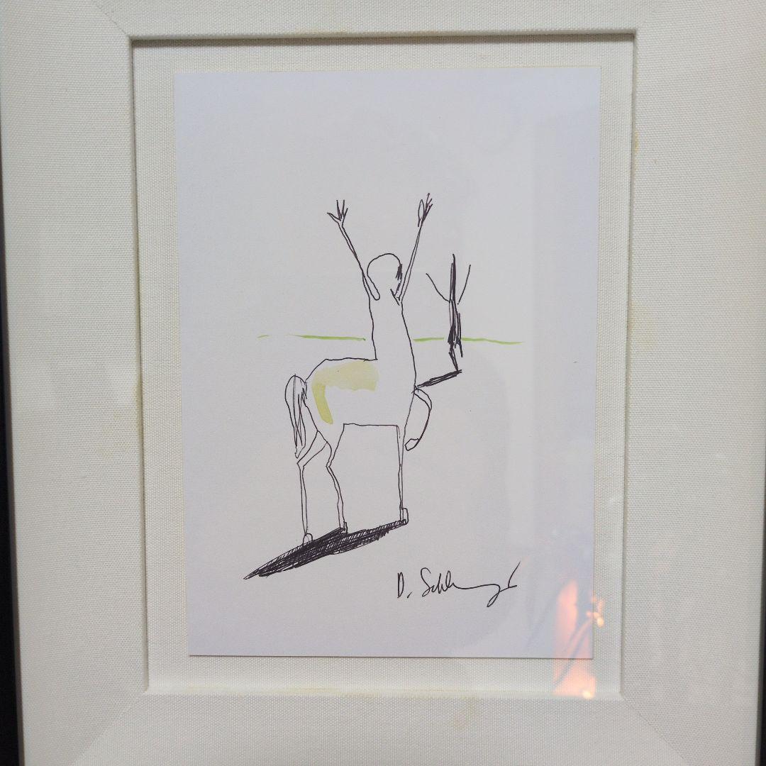 （希少）ダン・シュレシンジャー 線画 ドローイング 絵画 額装