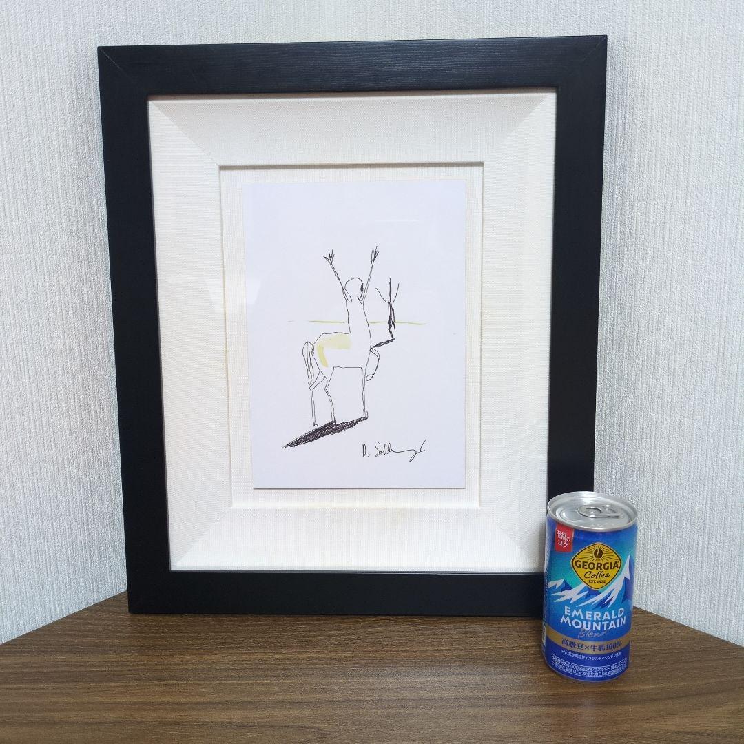 （希少）ダン・シュレシンジャー 線画 ドローイング 絵画 額装