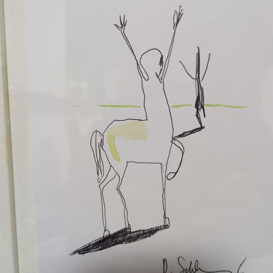 （希少）ダン・シュレシンジャー 線画 ドローイング 絵画 額装