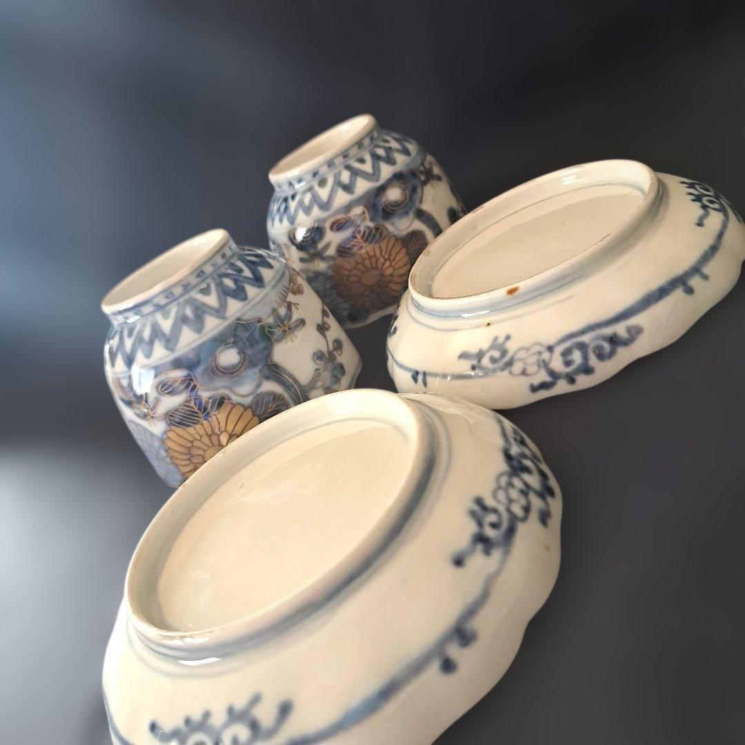 「おしゃれな古伊万里でお茶を」 皿(直径10cm)蕎麦猪口(直径8cm)2セット