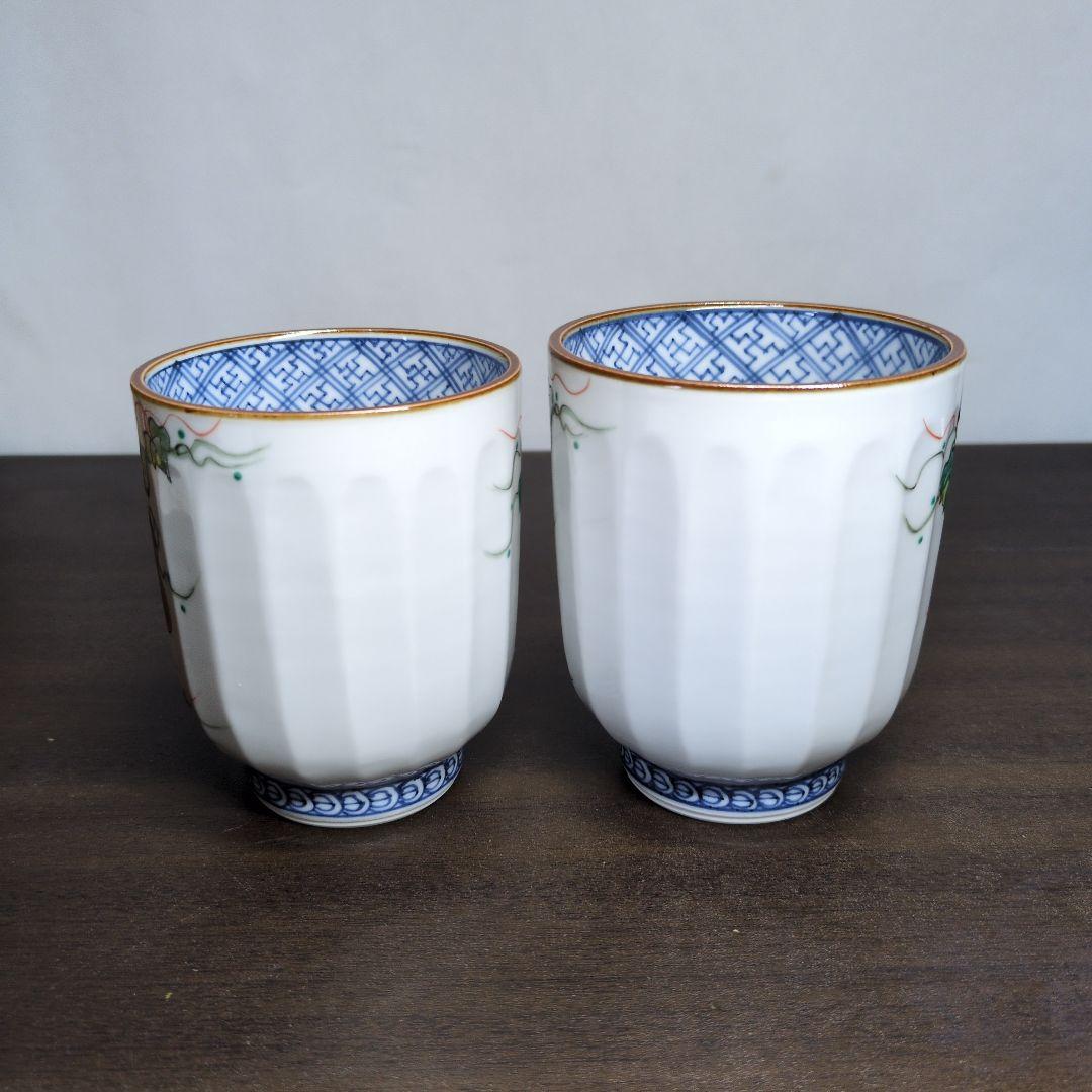 平安 壹楽 造 色絵 六瓢 夫婦 湯呑 共箱