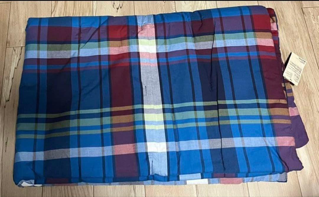 【新品】無印良品 インド綿 マドラスチェック 薄掛け布団 シングル 布団 ブルー