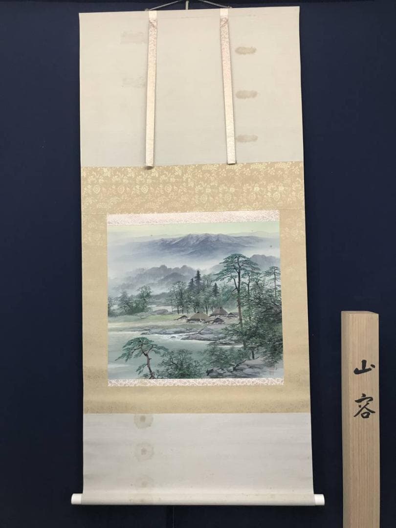 【真作】百瀬徳三郎/青緑山村図/山水図/横物/掛軸/名家伝来/AC-156