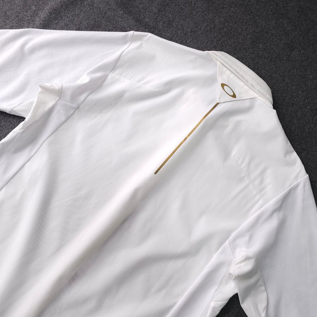 美品 オークリーゴルフ 春 長袖ゴルフポロシャツ 白 XL スカル ストレッチ