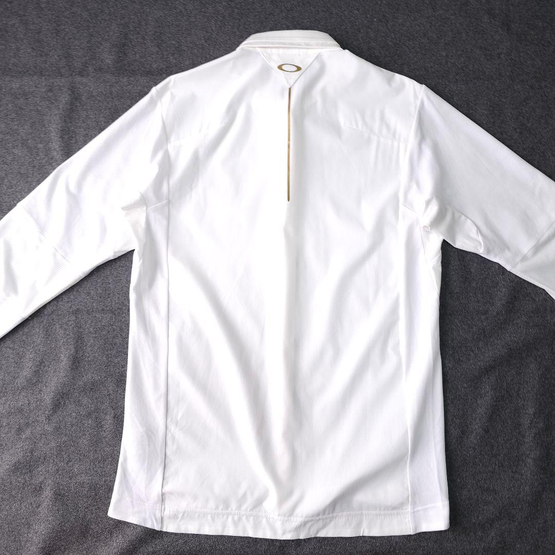 美品 オークリーゴルフ 春 長袖ゴルフポロシャツ 白 XL スカル ストレッチ