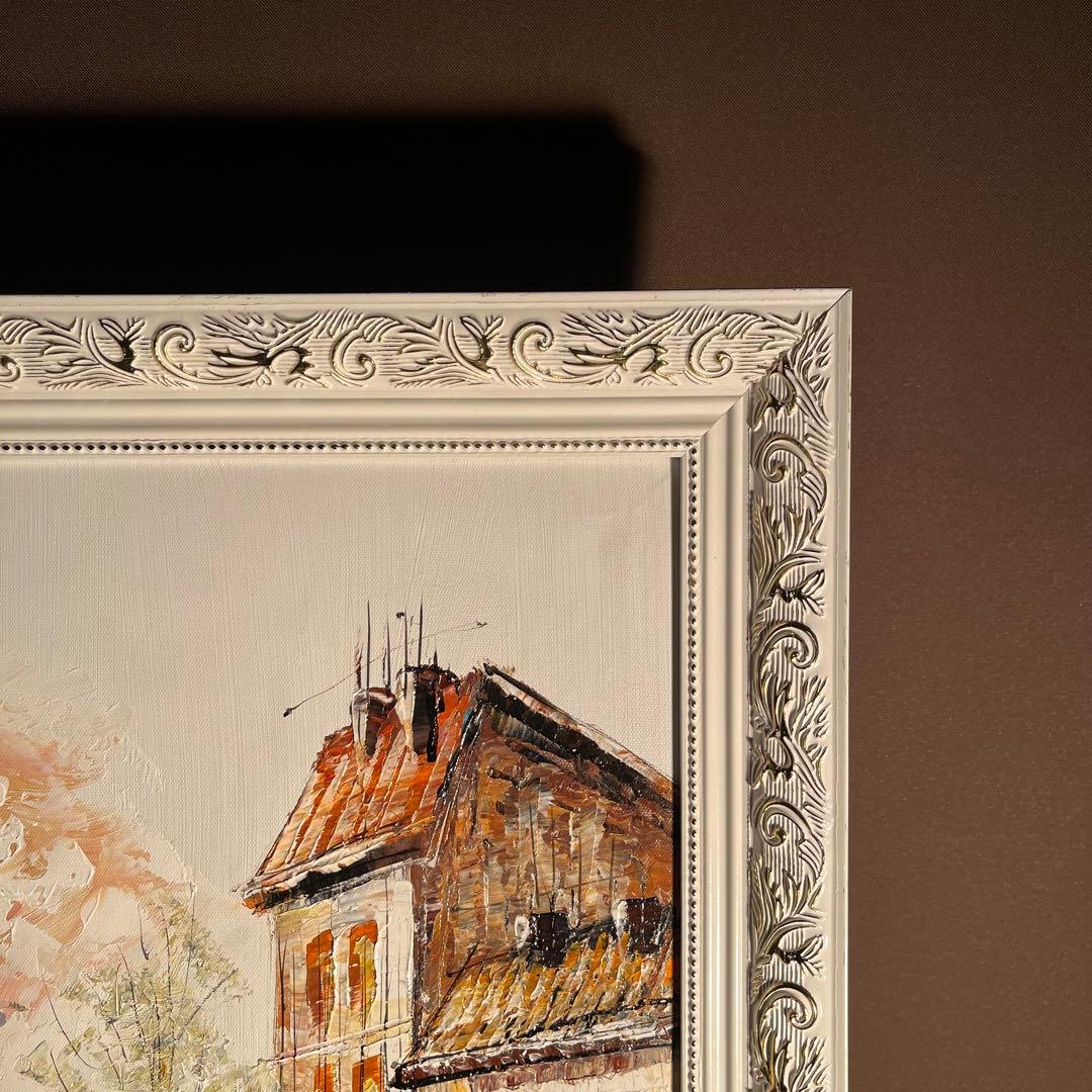 手書き油絵 パリの風景 凱旋門 額付 絵画 インテリア 油彩画