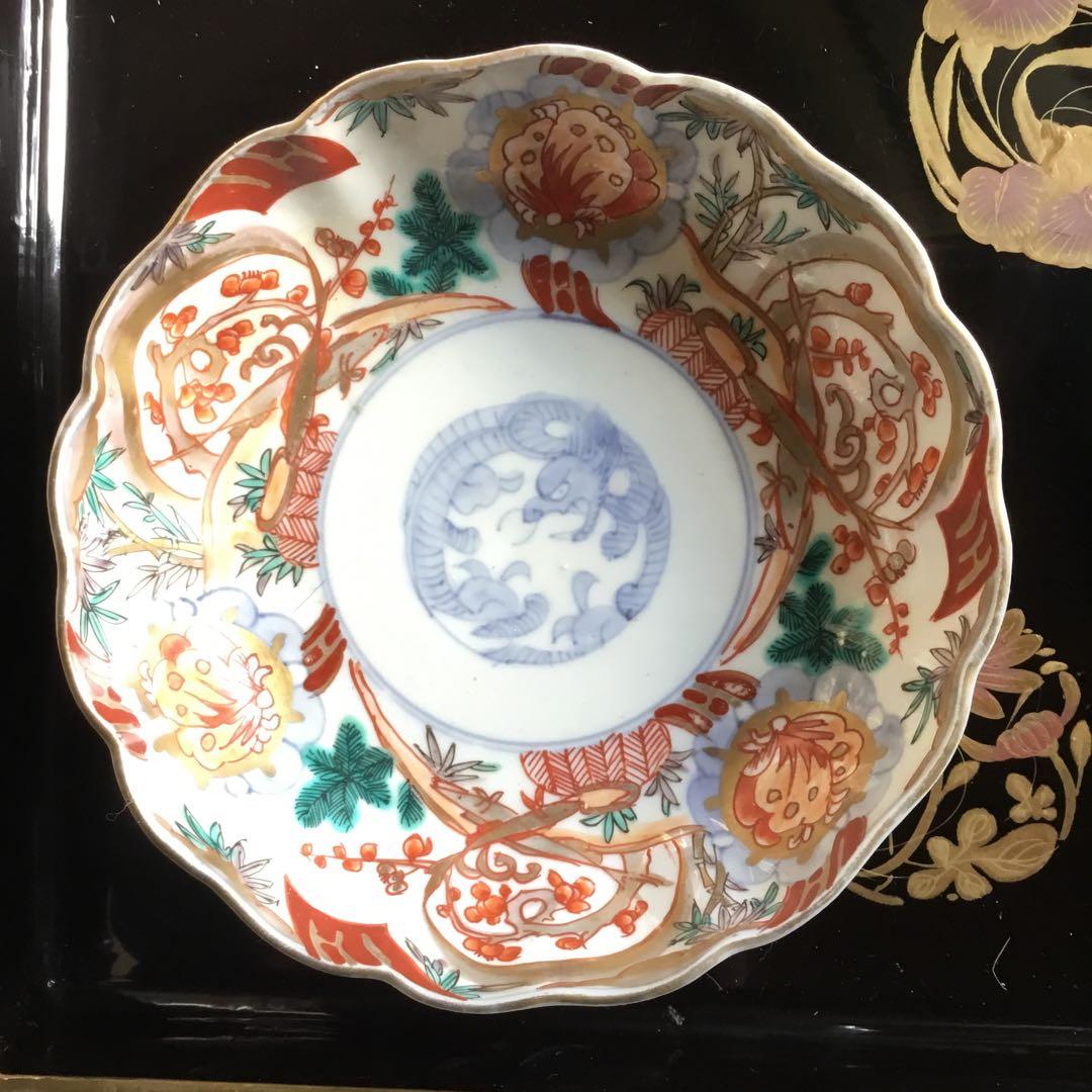 江戸後期　古伊万里　膾皿　松竹梅に蝶紋様　二客