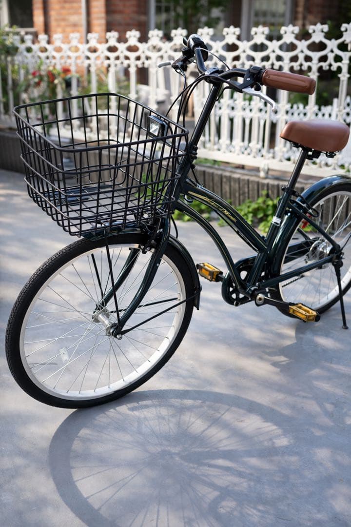 【美品】20インチ シティサイクル 前カゴ付き ダークグリーン 通勤・通学