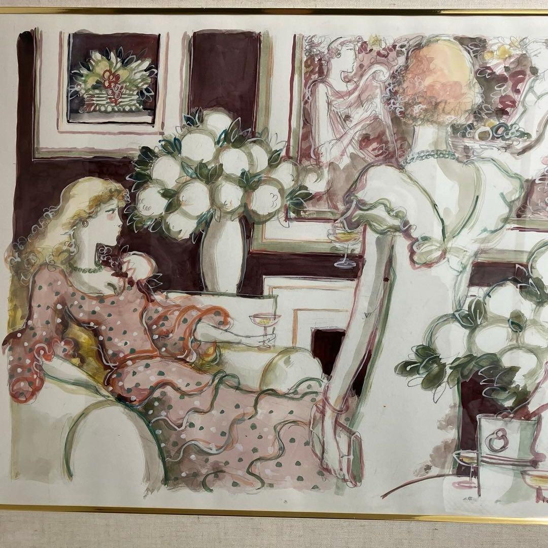 水彩画 女性と花の静物画