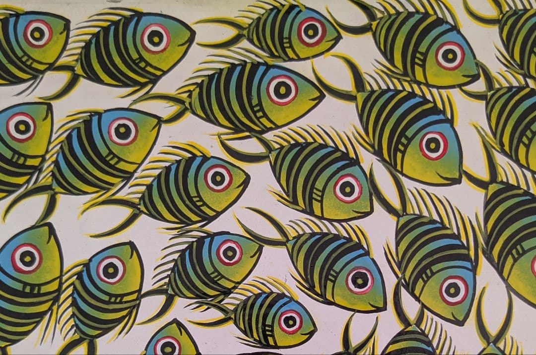 ●アフリカの絵画、ティンガティンガ、魚、Albber、20×20cm