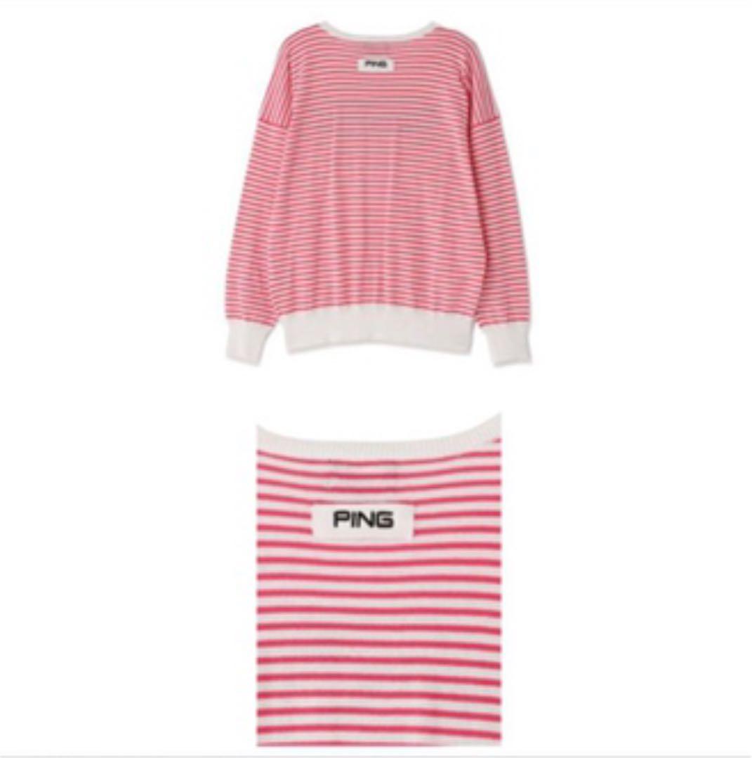 【新品タグ付き】PINGゴルフ　春夏セーター　ボーダー　ピンク　トップス