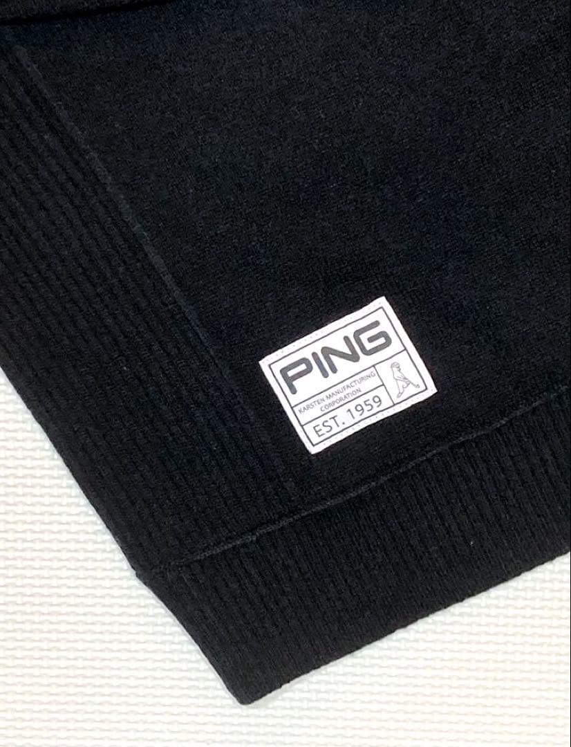 PING カシミヤ100% サイドリブクルーネックプルオーバー（BLK／L）