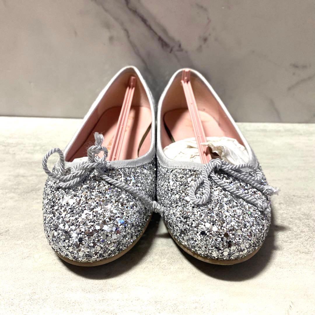 Pretty Ballerinas シルバー グリッター リボン　バレエシューズ