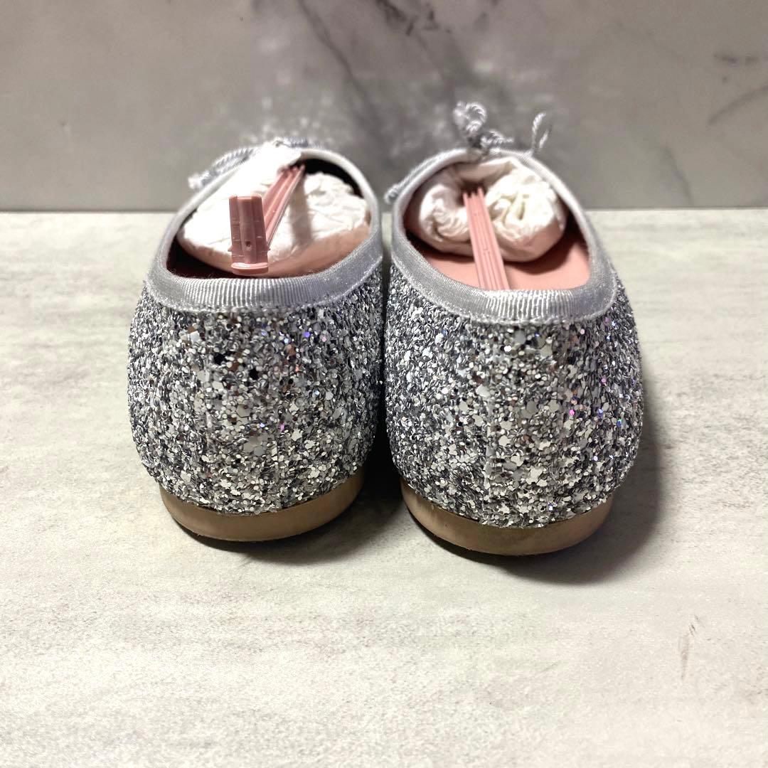 Pretty Ballerinas シルバー グリッター リボン　バレエシューズ